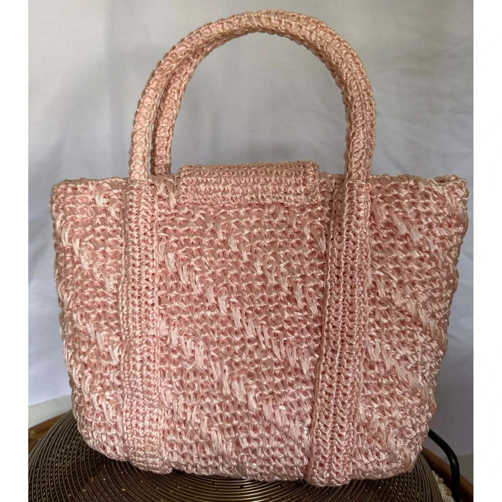 Barbiecore Vintage Pink Straw Handbag Pretty in Pink Made in Japan Turn Lock Bag